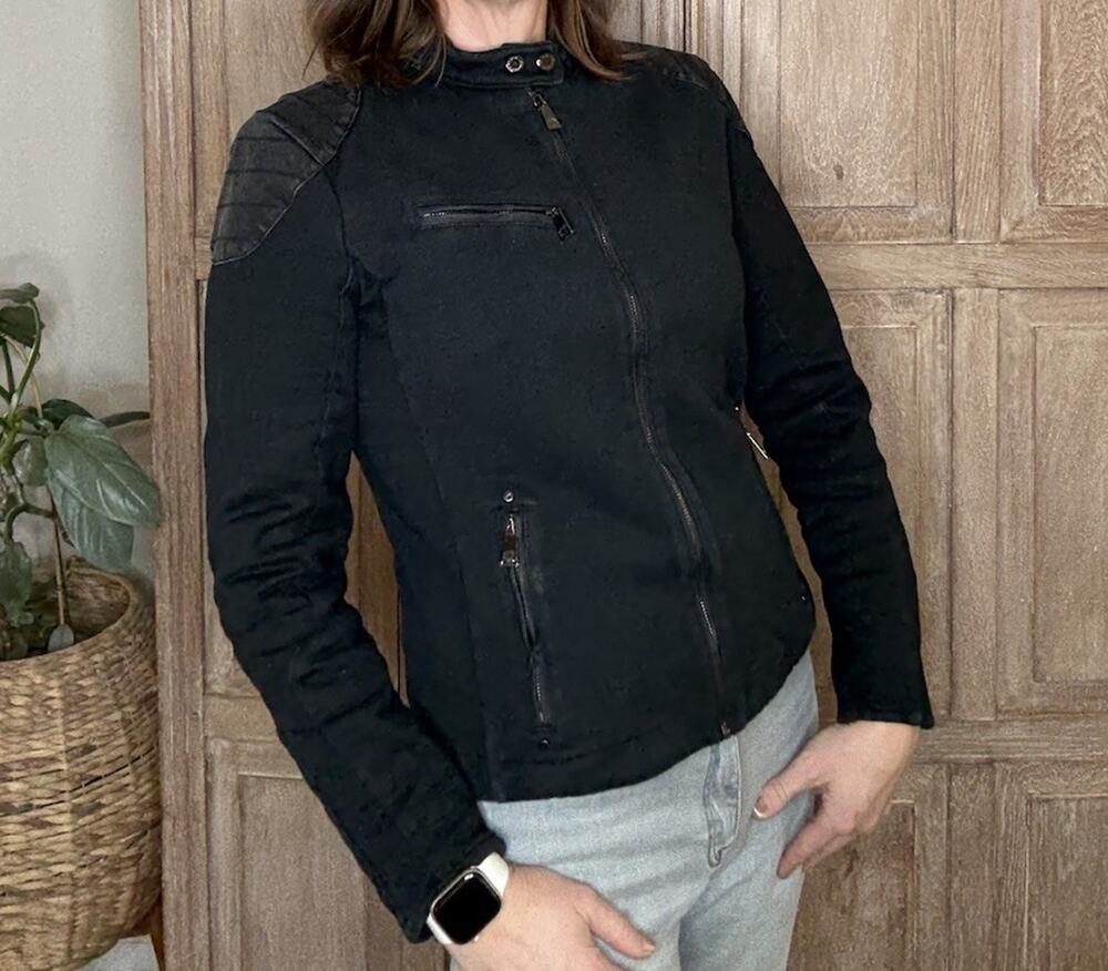 Ralph Lauren Black Cotton Moto Jacket Size L Quilted Panels